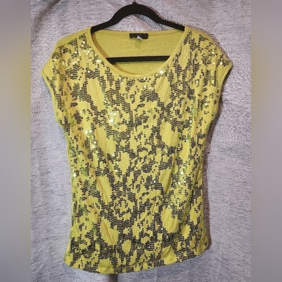 Willi Smith Small Short Sleeve Sequins Bright Green Shirt - Picture 1 of 6